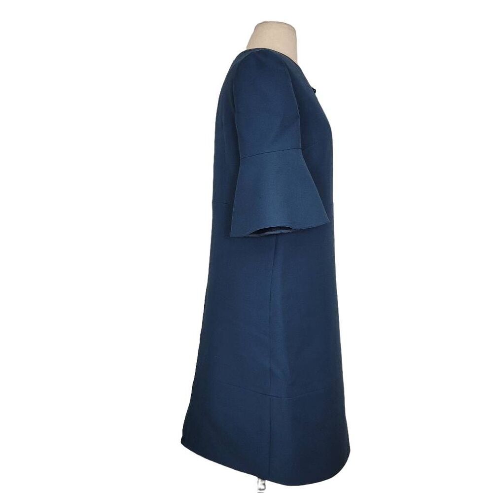 Fendi Blue Trumpet Bell Sleeve Floral Appliqué Sheath Dress Sz 40 US S Wool Silk - Picture 4 of 16